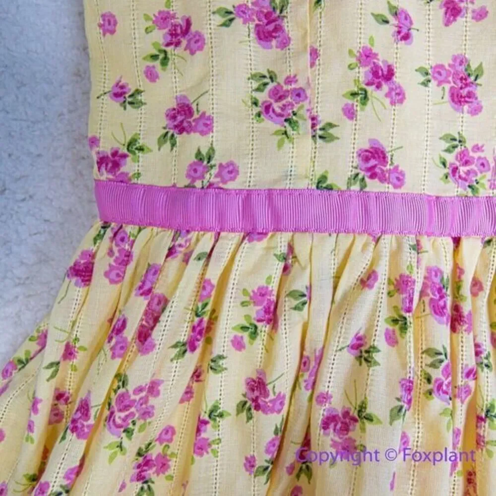 New! Zunie Girl Cotton Floral‎ fit and flare Knee-Length Dress yellow , size L